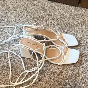 Viviana white Strappy Block Heels